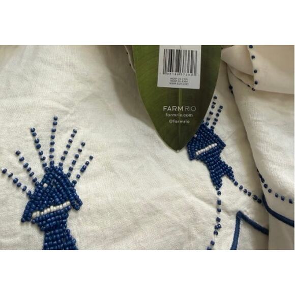 New! Farm RioWomens Off-White Sea of Fish Beaded Midi Skirt Size M #23 - Picture 4 of 5